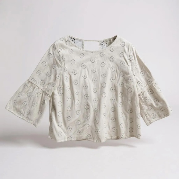 URBAN Romantics White Eyelet Blouse Medium M Bell Sleeve 100% Cotton Boho Top - Picture 7 of 7